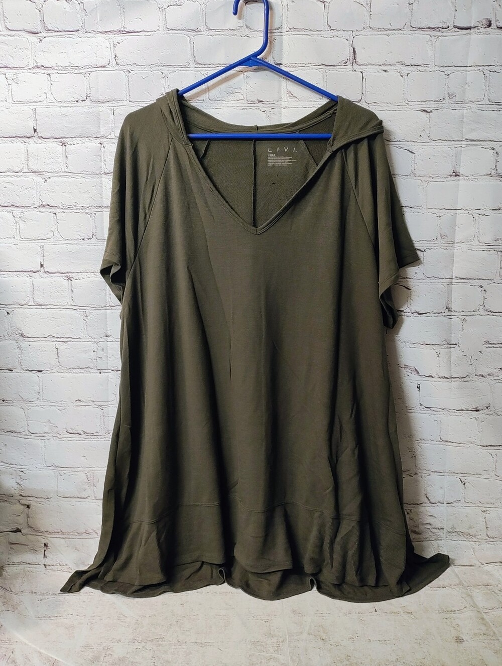Livi Lane Bryant Brown V Neck Pullover Hooded Top 22/24 Grunge Plus Size